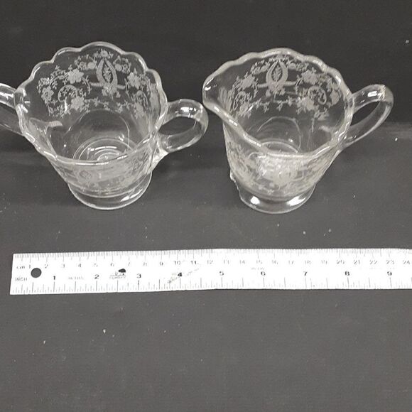 4 pc. bundle Fostoria Cambridge etched crystal creamer sugar, pitcher, dish - Picture 6 of 15